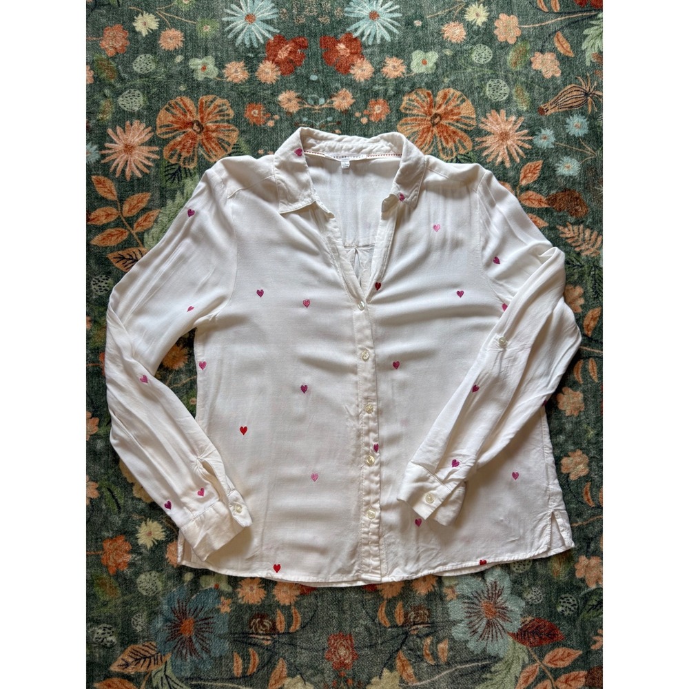 Jane + Delancey Heart Embroidered Button Down‎ Shirt Womens Large Long Sleeve